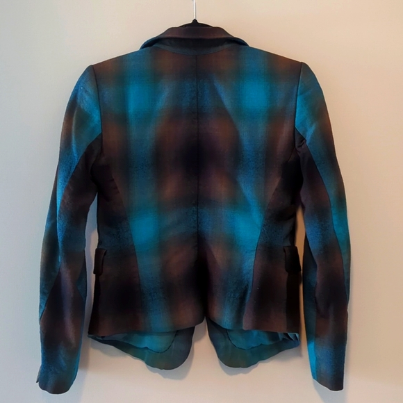 DKNY turquoise and brown plaid wool blazer US 2 - Picture 2 of 8